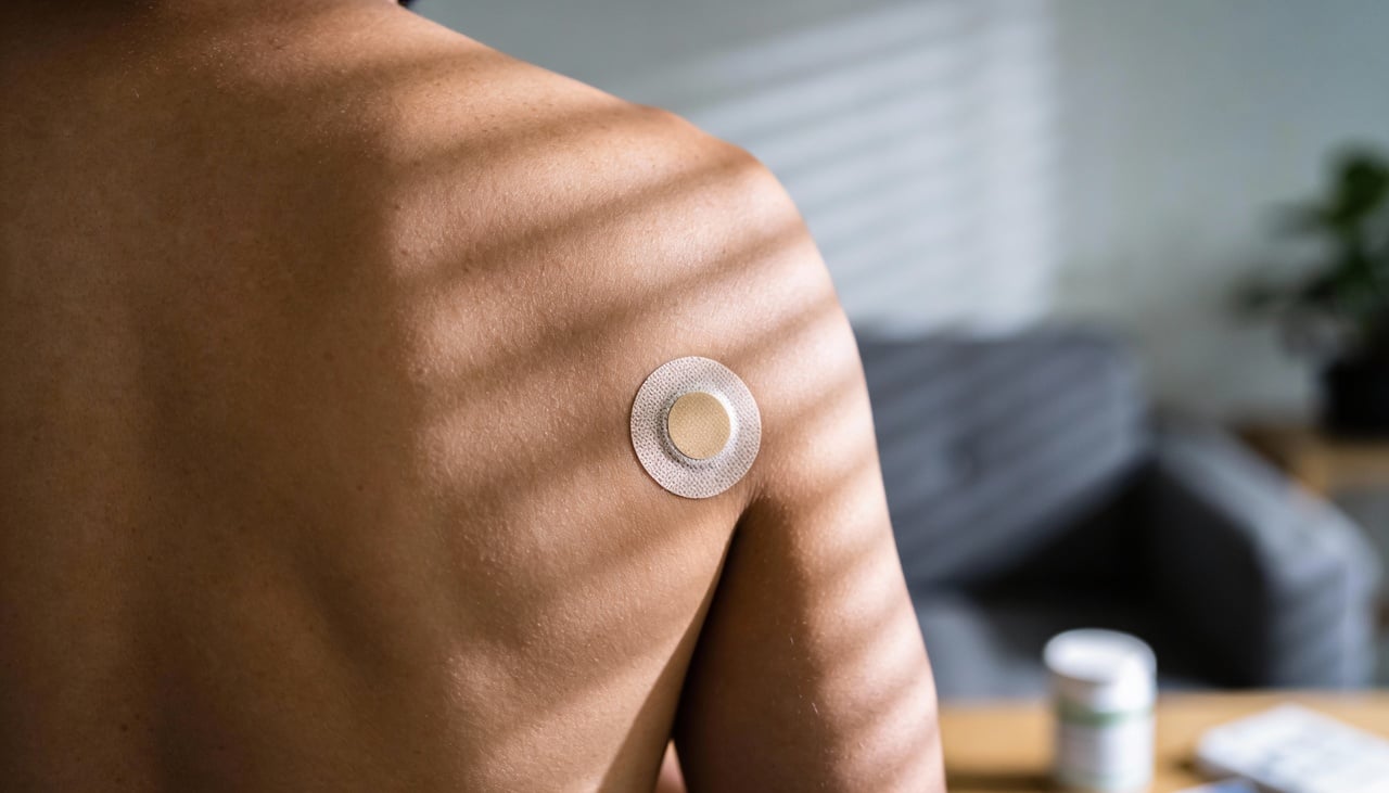 O dispositivo consiste em um pequeno adesivo colado no braço que possui um filamento minúsculo inserido sob a pele