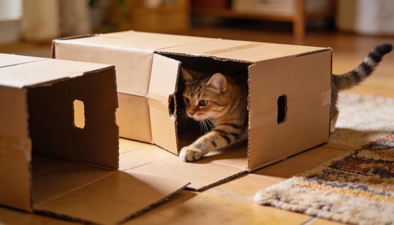 Gatos enxergam as caixas como esconderijos perfeitos para observar o ambiente sem serem vistos por predadores ou presas em potencial