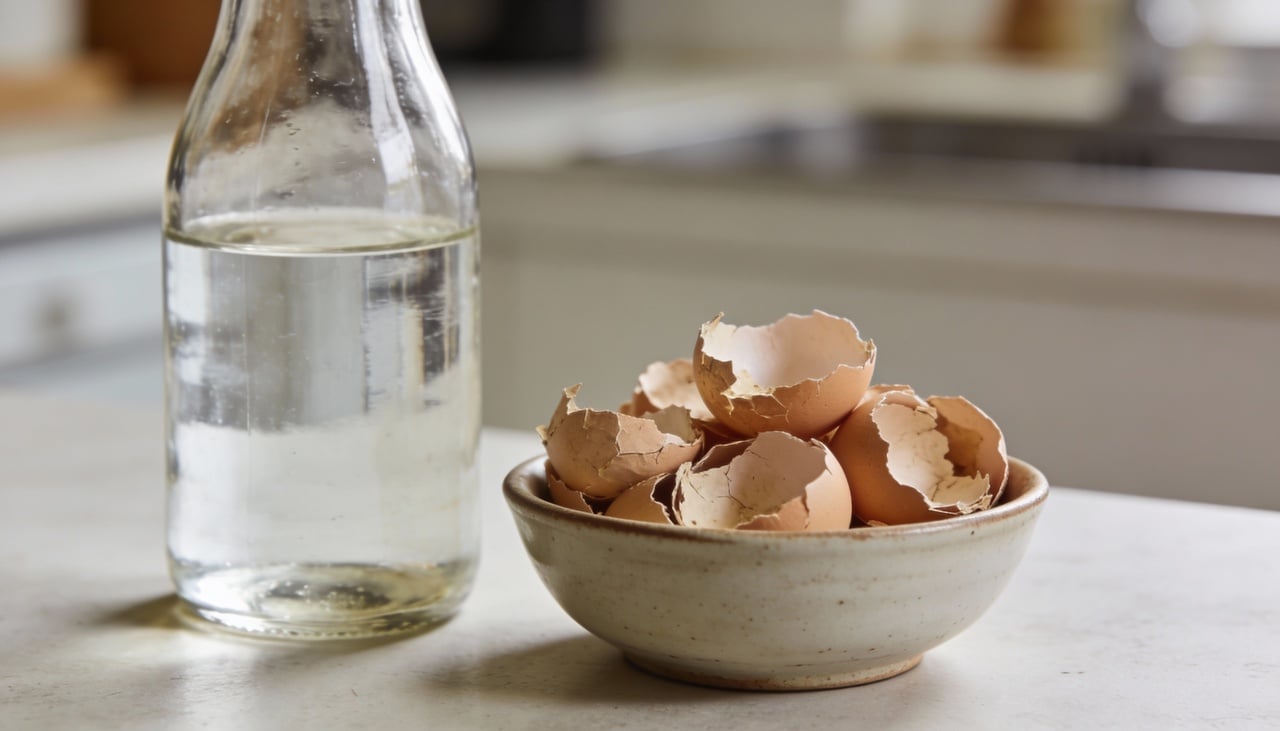 Aquelas garrafas de gargalo estreito e jarras com fundo difícil de alcançar podem ser limpas perfeitamente usando cascas de ovo