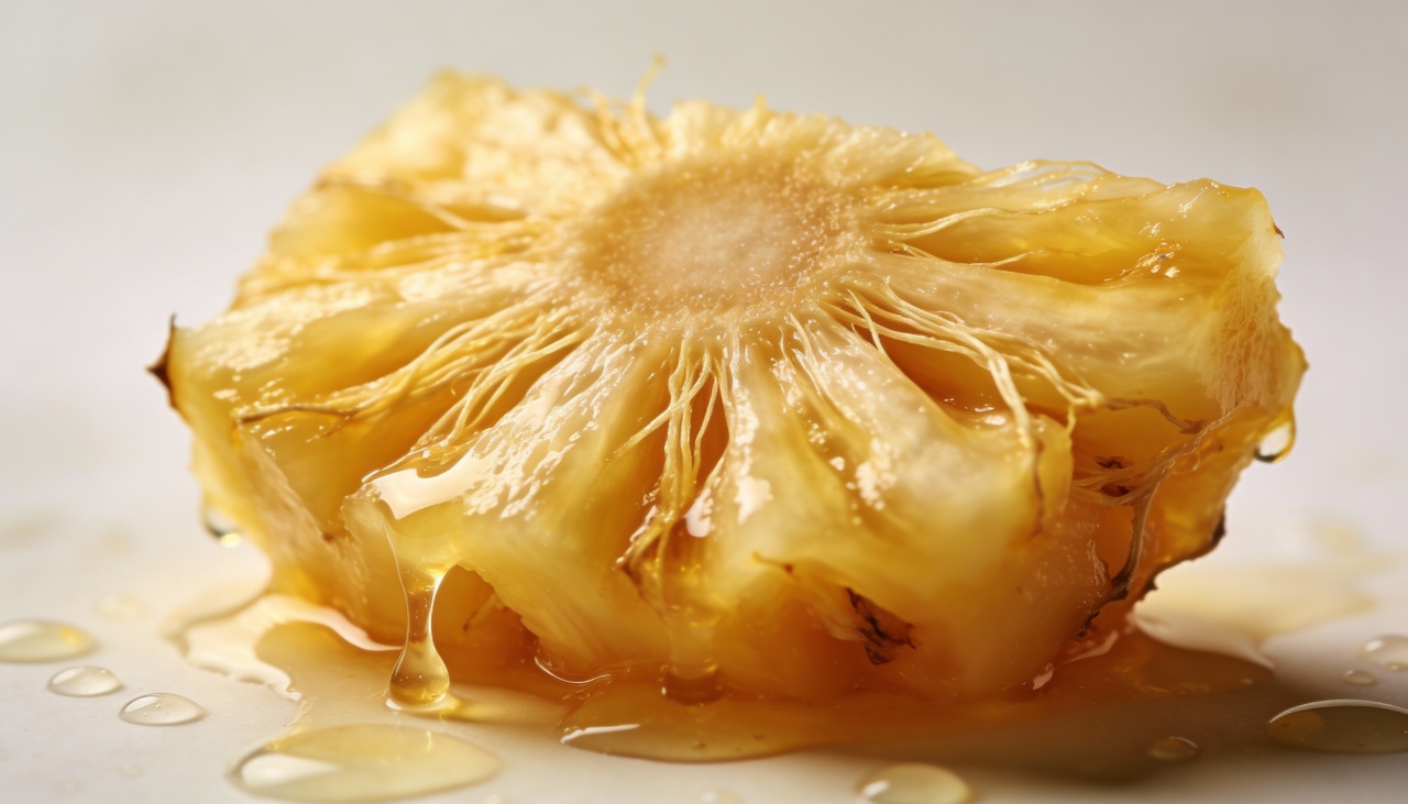 Dessa forma, a bromelina atua quebrando as ligações proteicas logo no primeiro contato com a mucosa oral