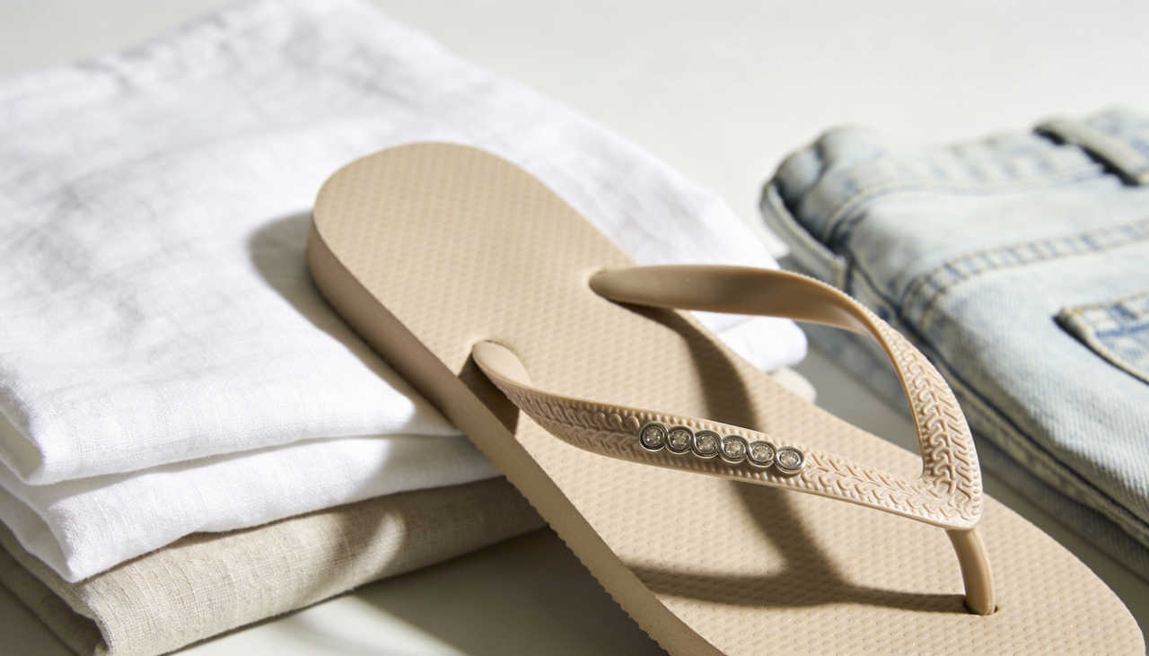 Ao pensar em cores de chinelos que combinam com tudo, a atenção se volta para tons neutros, sóbrios e algumas cores suaves