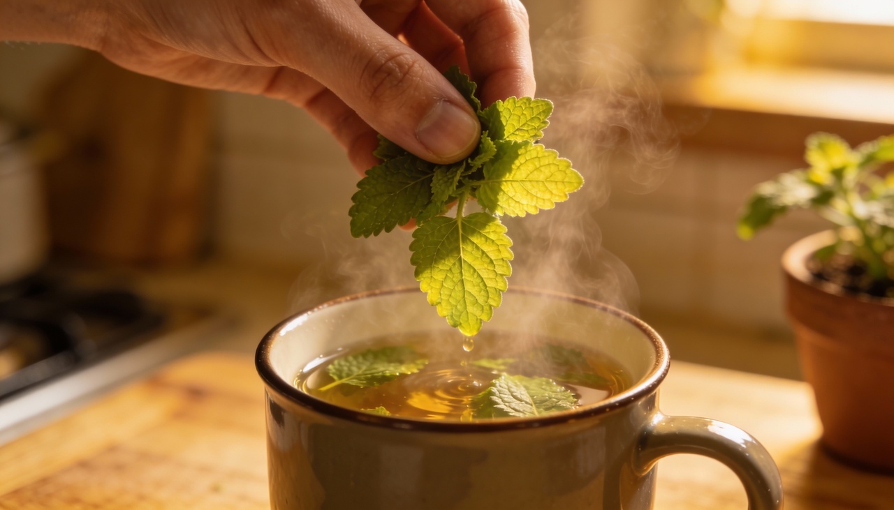 Colha de cinco a dez folhas frescas de erva-cidreira preferencialmente pela manhã quando a concentração de óleos essenciais está no pico