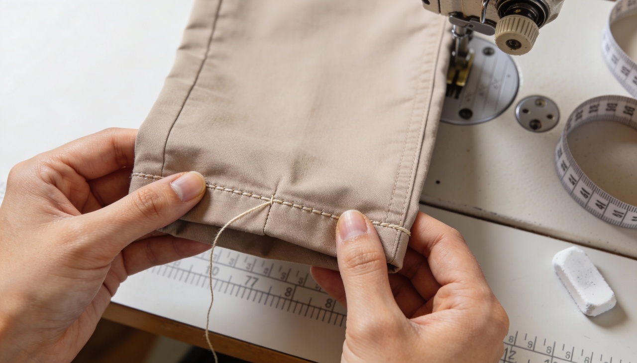 A técnica da pence mágica utiliza uma costura triangular que começa larga no cós e termina suavemente antes de chegar ao quadril da pessoa interessada no ajuste