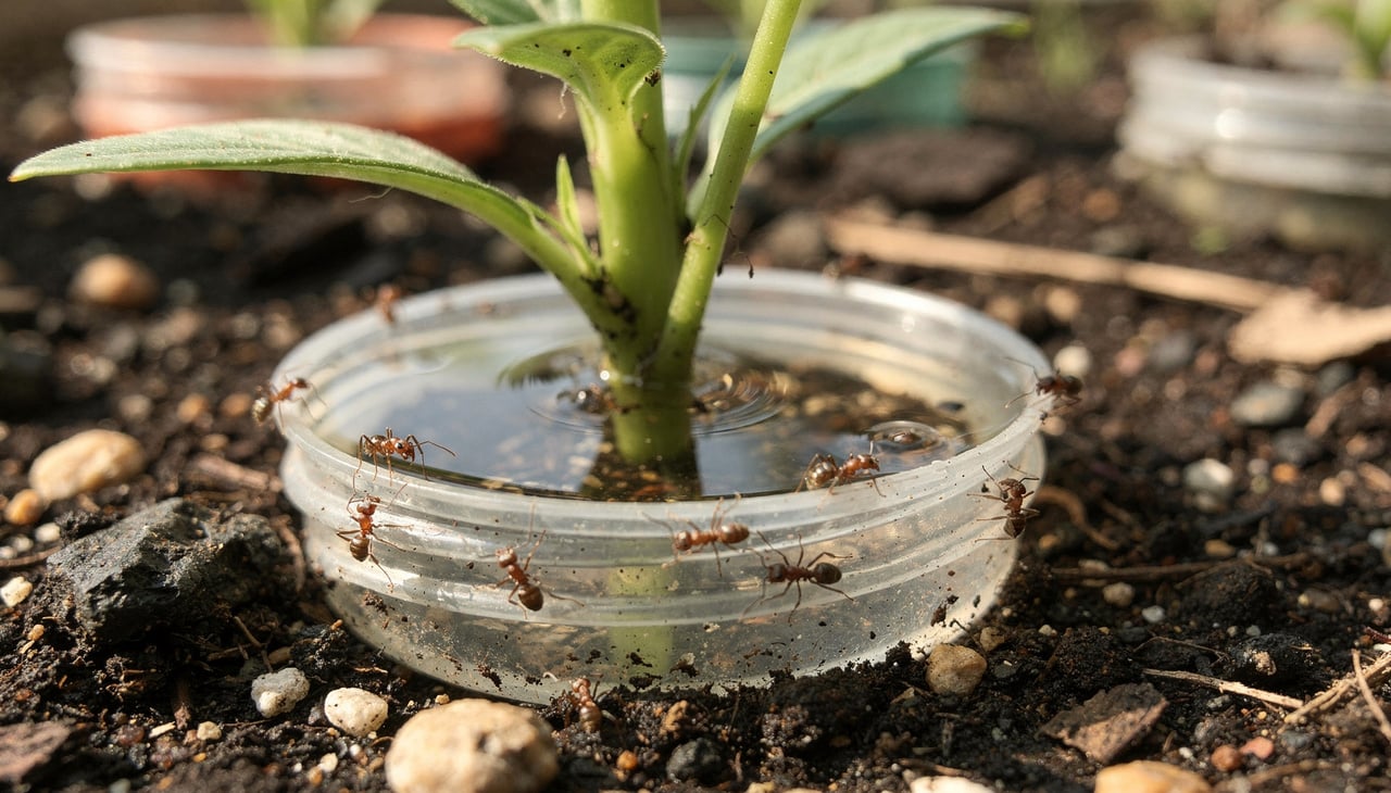 O objetivo principal dessa técnica é criar uma proteção física que impede insetos rasteiros de subirem pelo caule e atacarem as folhas e frutos