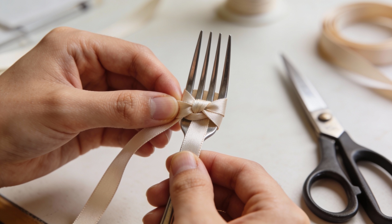 Para iniciar o processo, você precisa selecionar uma fita de espessura fina ou média que se ajuste bem aos vãos dos dentes do talher escolhido