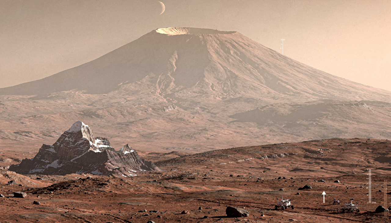 A escala desta formação marciana é tão vasta que sua base ocuparia quase toda a extensão do estado do Arizona ou da França