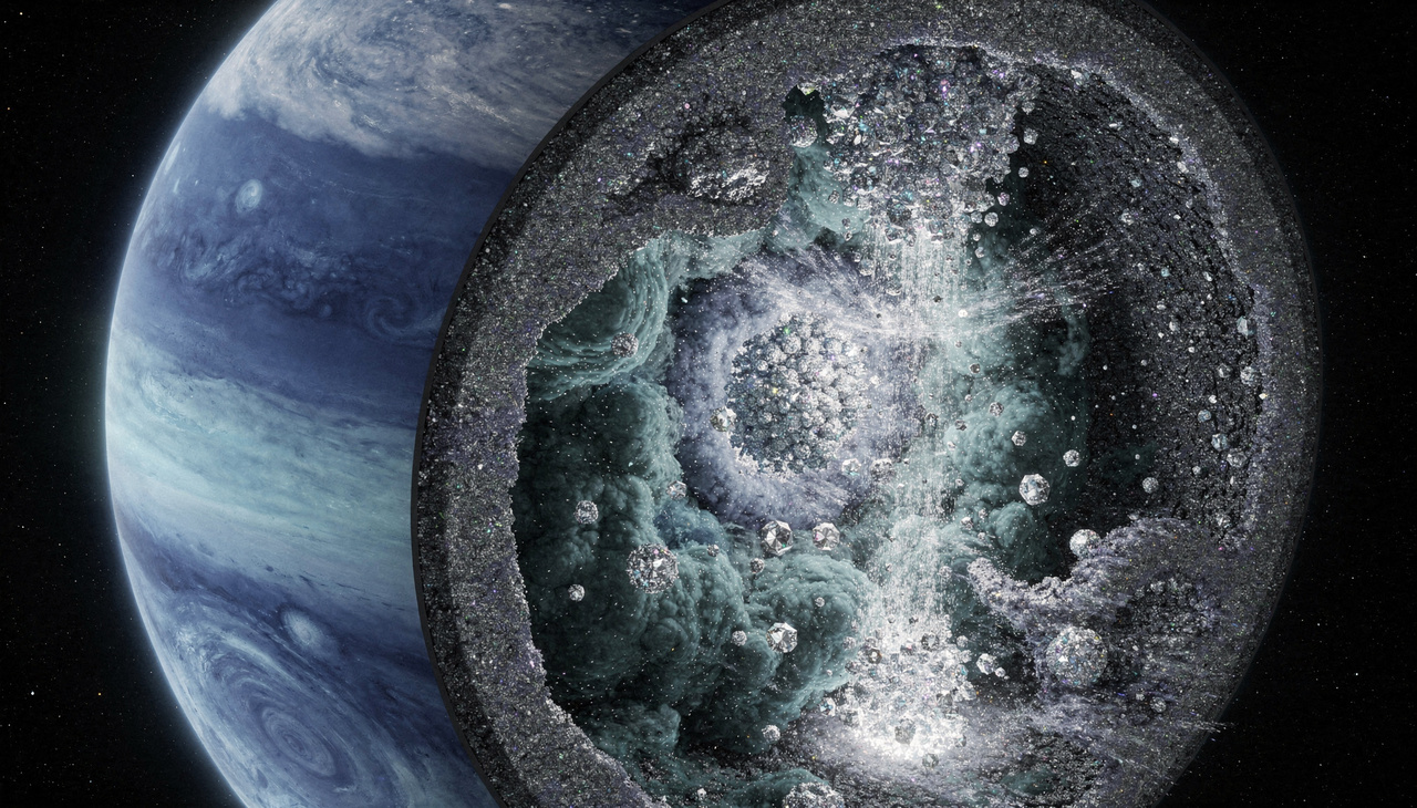 Para entender o fenômeno, precisamos analisar a composição das camadas internas de planetas gigantes formados por gelo e gás