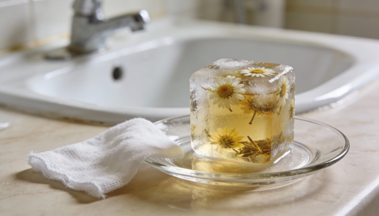 Para começar a aplicação, você deve sempre envolver o cubo de gelo em um pano de algodão fino e limpo para proteger o tecido sensível