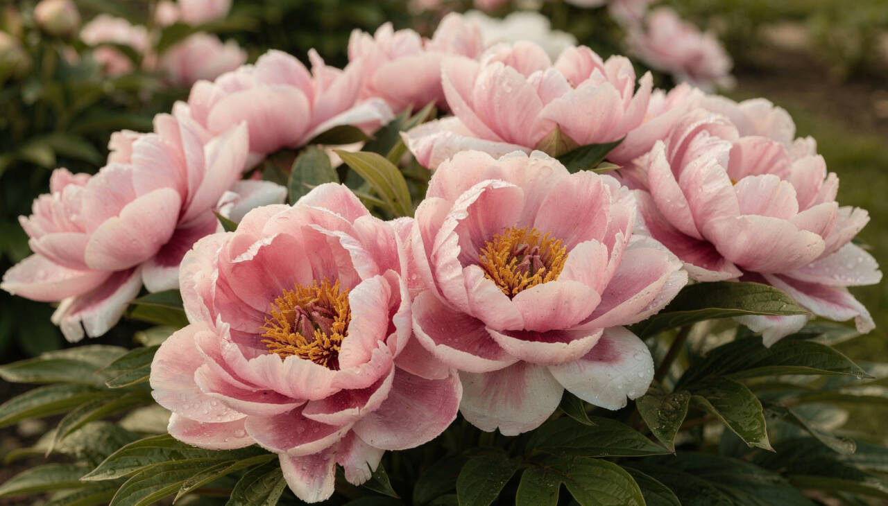 Durante a primavera, a peônia arbustiva se transforma em um dos pontos mais chamativos do jardim