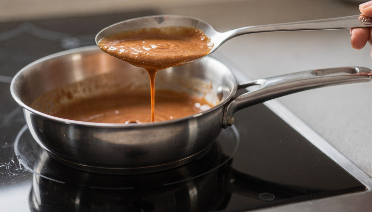 O usuário insere o cabo da colher de pau diretamente na abertura superior do cabo da panela