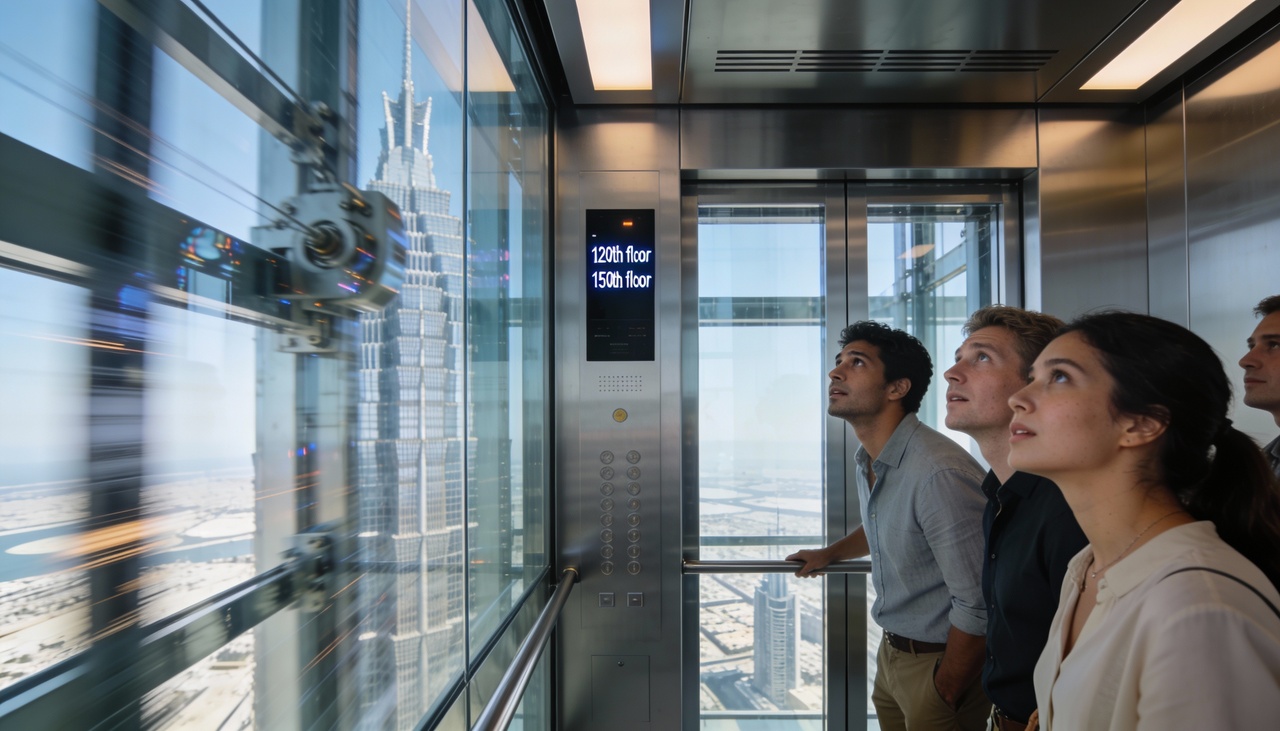 Os moradores desfrutam de uma infraestrutura que se assemelha a uma cidade vertical completa e luxuosa em pleno deserto