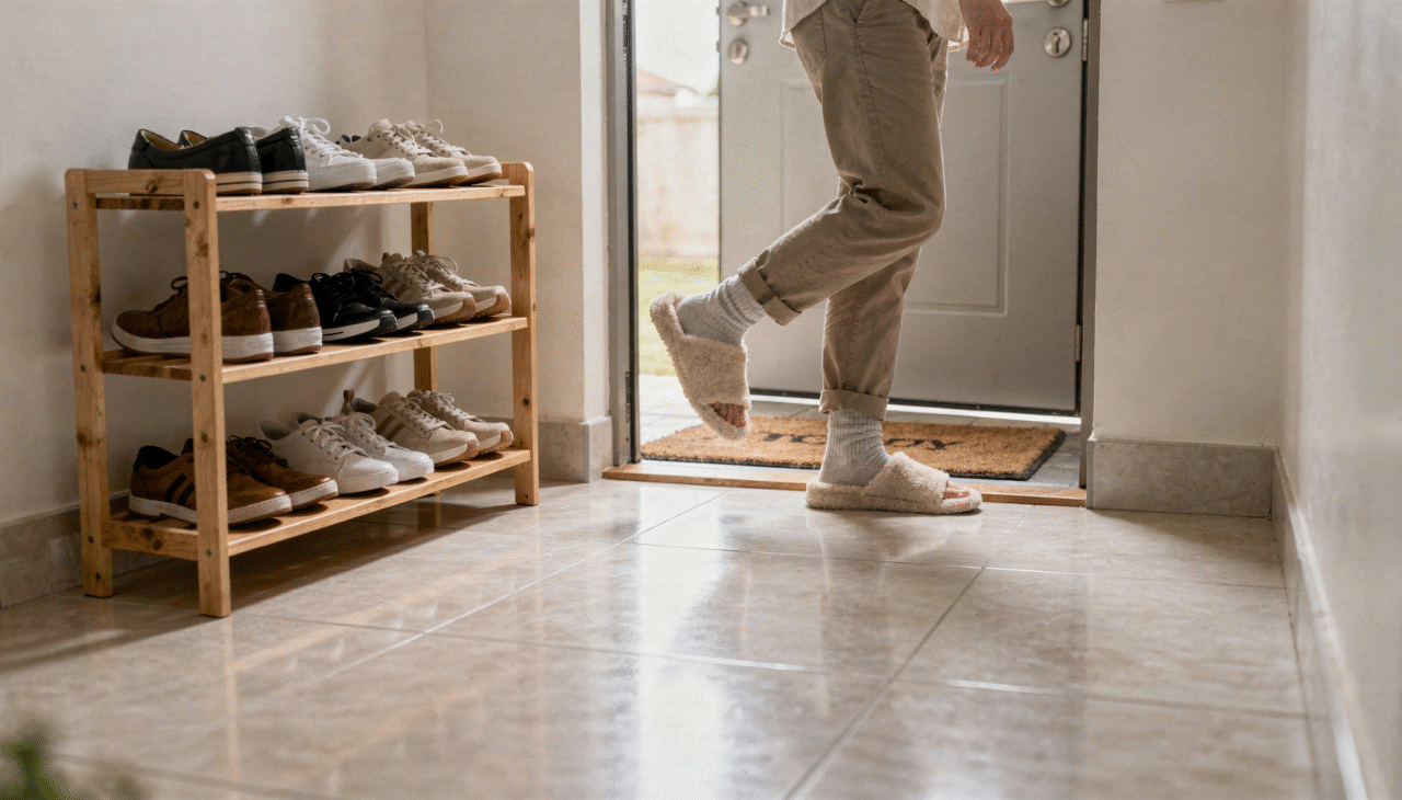 Tirar os sapatos na entrada diminui a sujeira dentro de casa.