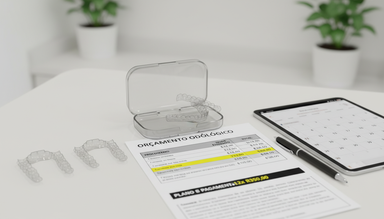 Ao comparar o custo do aparelho invisível nos dentes com o aparelho metálico convencional, o alinhador transparente costuma ter valor total mais alto