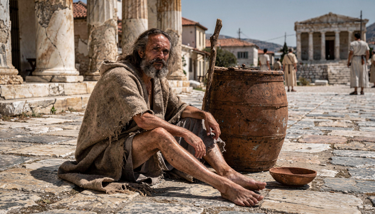 Diógenes aquele que vivia num barril: "Os homens mais ricos não são os que têm mais mas os que precisam de menos"
