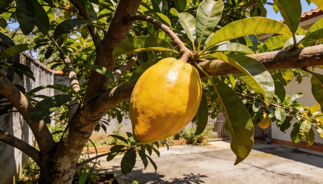 A polpa dessa fruta apresenta uma consistência densa e seca, algo que remete imediatamente à textura de uma gema de ovo cozida