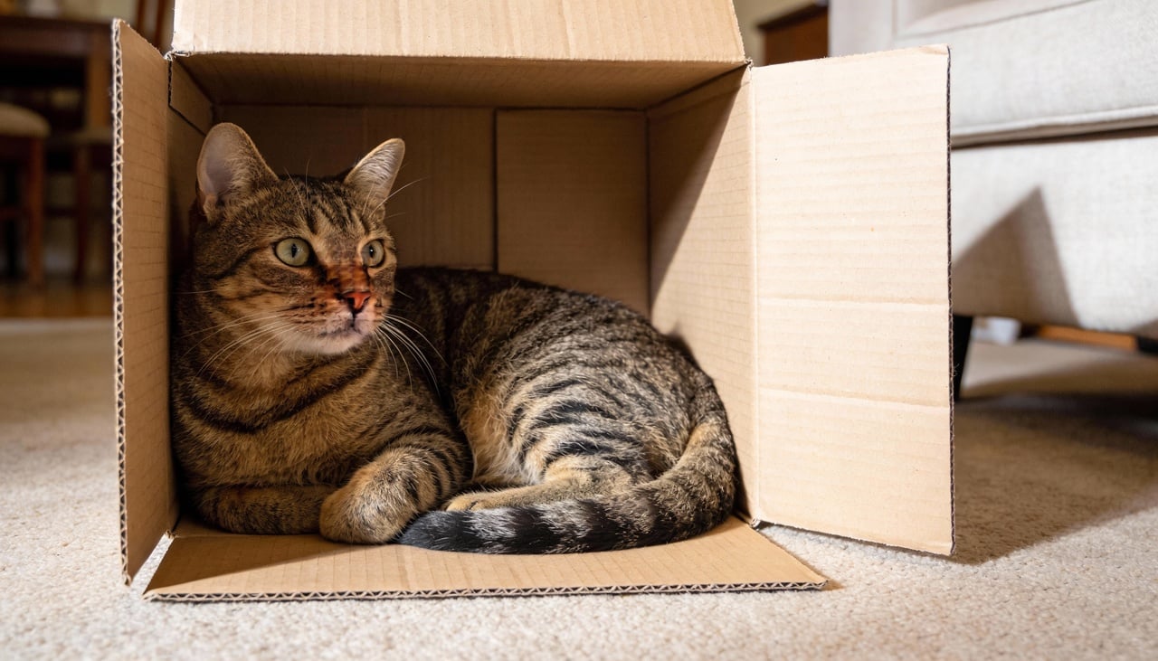 Gatos enxergam as caixas como esconderijos perfeitos para observar o ambiente sem serem vistos por predadores ou presas em potencial