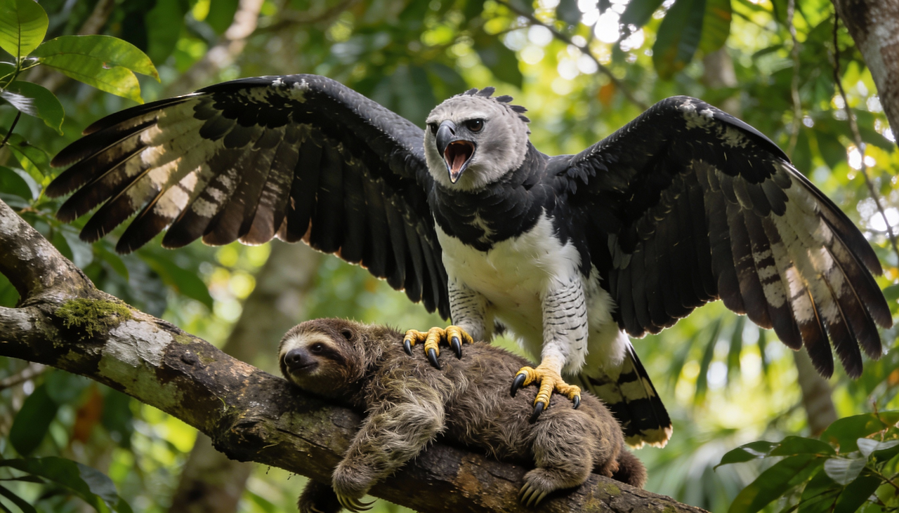As garras da Harpia medem cerca de treze centímetros, superando proporcionalmente o tamanho das garras de um urso-pardo