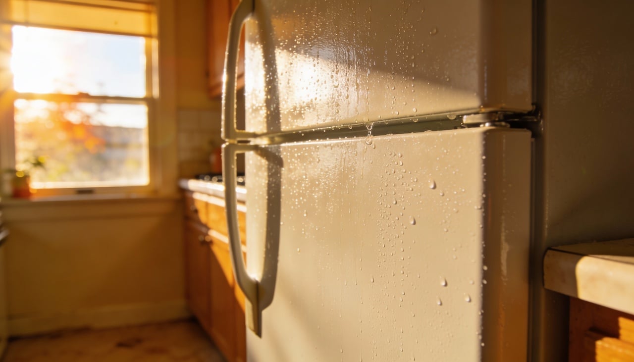 O ponto de partida para compreender o suor da geladeira é a condensação