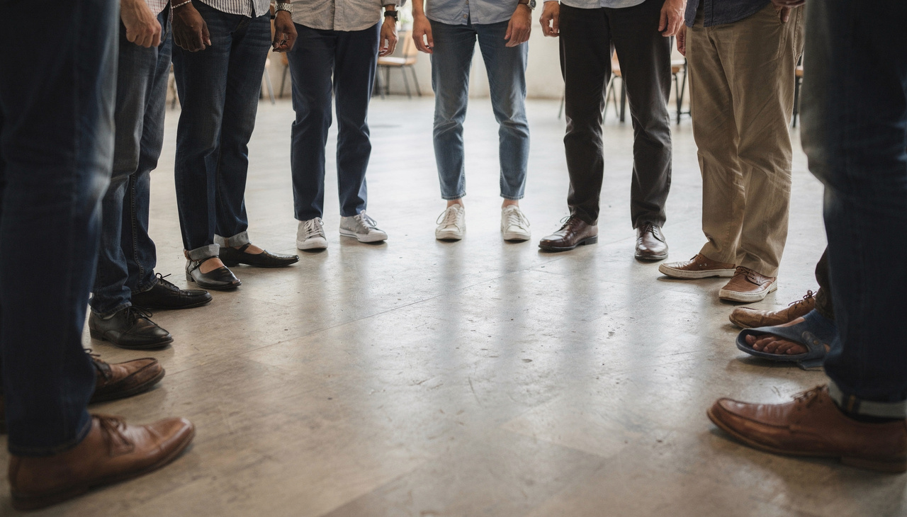 Em um círculo social, a abertura dos pés em formato de “V” por parte dos integrantes sinaliza que o grupo está receptivo a novos membros