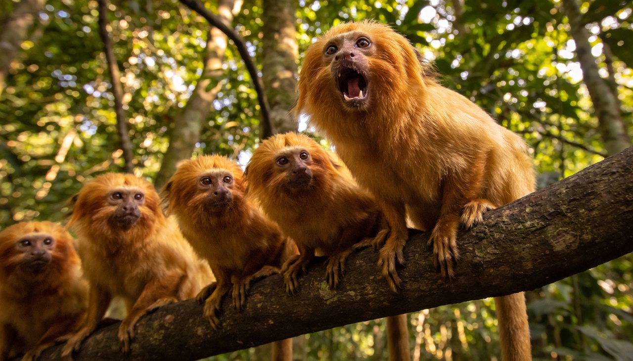 Os micos-leões utilizam sons variados que funcionam como um código secreto e eficiente entre todos os membros do grupo