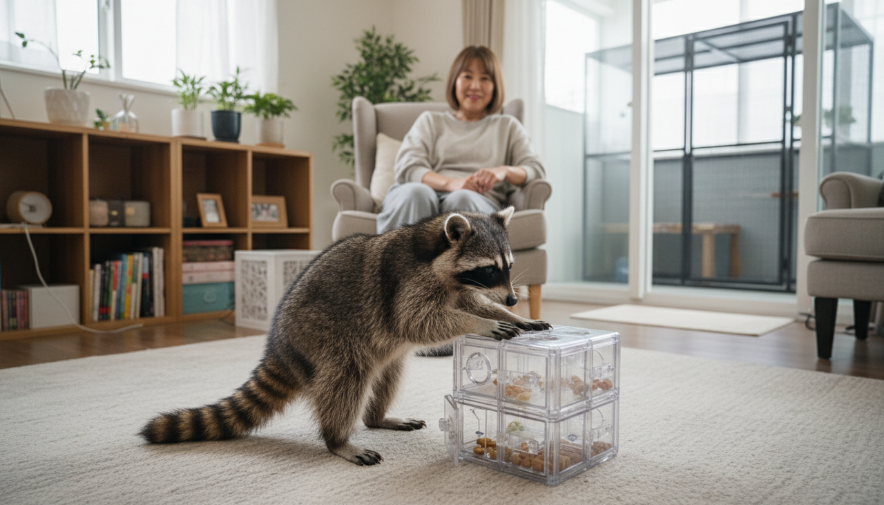 A facilidade de aprendizado destaca-se como um dos principais pontos positivos, pois o guaxinim consegue entender comandos básicos e rotinas de higiene com relativa rapidez