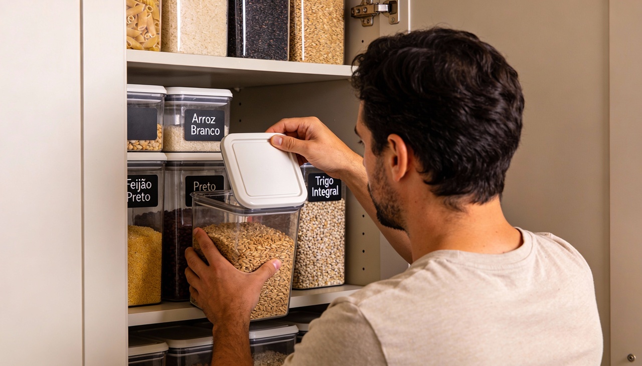 o uso estratégico de itens verticais e a setorização correta dos mantimentos ajudam a liberar bancadas para o trabalho manual