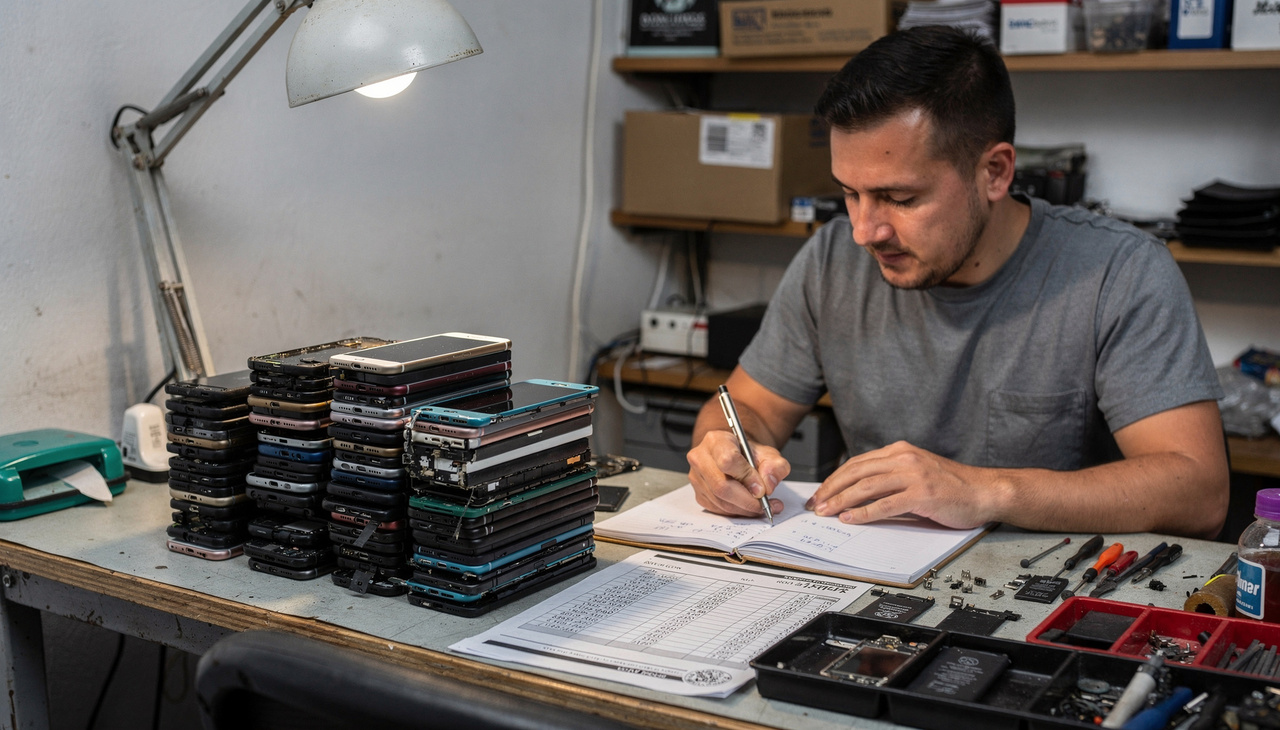 O técnico calcula a margem líquida subtraindo o valor do componente e os impostos do preço total cobrado ao consumidor final