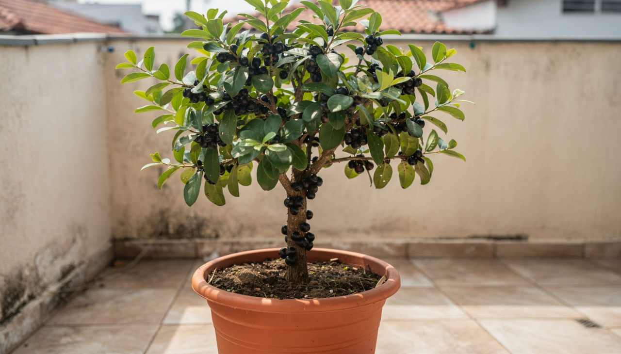 O processo de plantio exige um recipiente com boa drenagem e um substrato rico em matéria orgânica para sustentar o crescimento vigoroso da árvore