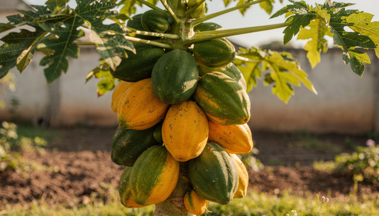 O mamoeiro é planta de crescimento extremamente rápido podendo atingir 2 metros de altura em apenas seis meses após plantio