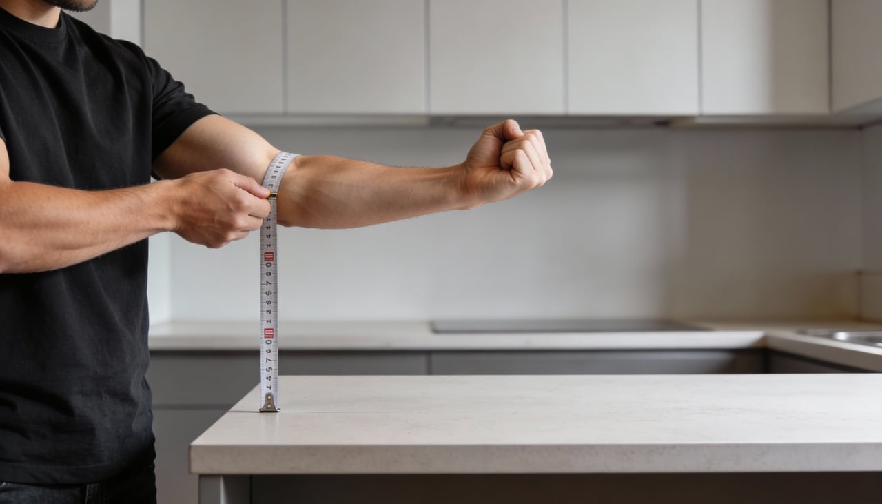 A altura ideal da bancada da cozinha é aquela que permite trabalhar com a coluna ereta, ombros relaxados e braços em posição confortável