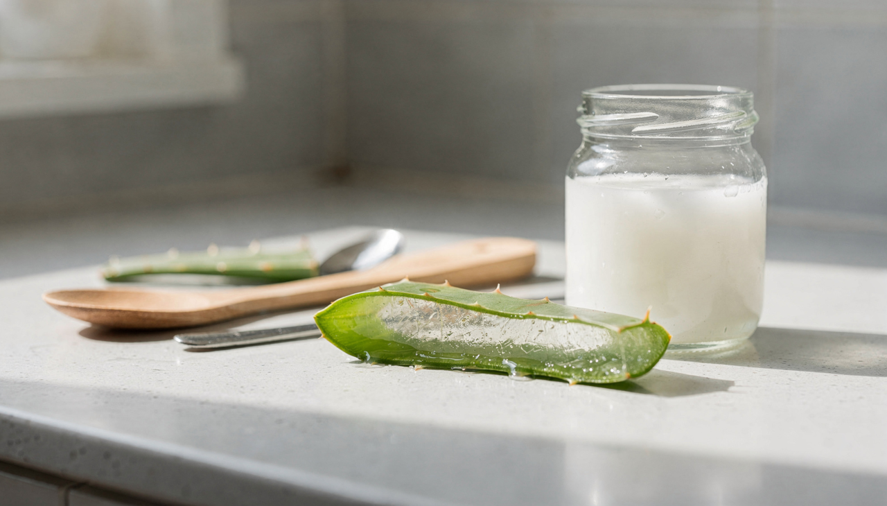 A babosa é rica em vitaminas A, C e E, enzimas que ajudam a reparar células mortas no couro cabeludo e componentes de possível ação calmante