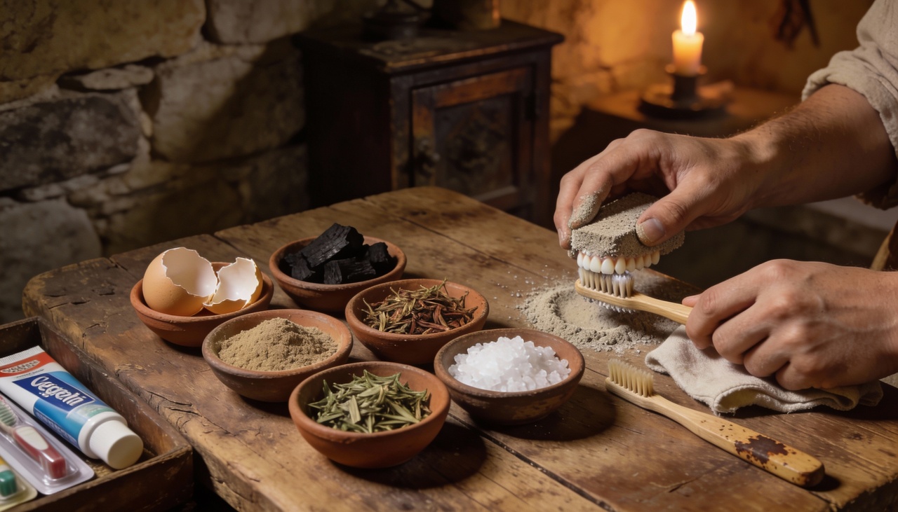 Para branquear os dentes, nossos ancestrais criavam misturas abrasivas feitas de casca de ovo moída, carvão vegetal ou até ossos calcinados
