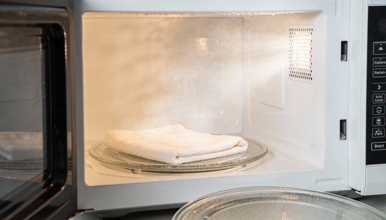 O chamado “truque do copo d’água” consiste em aquecer, dentro do micro-ondas, um recipiente com água e limão até formar bastante vapor