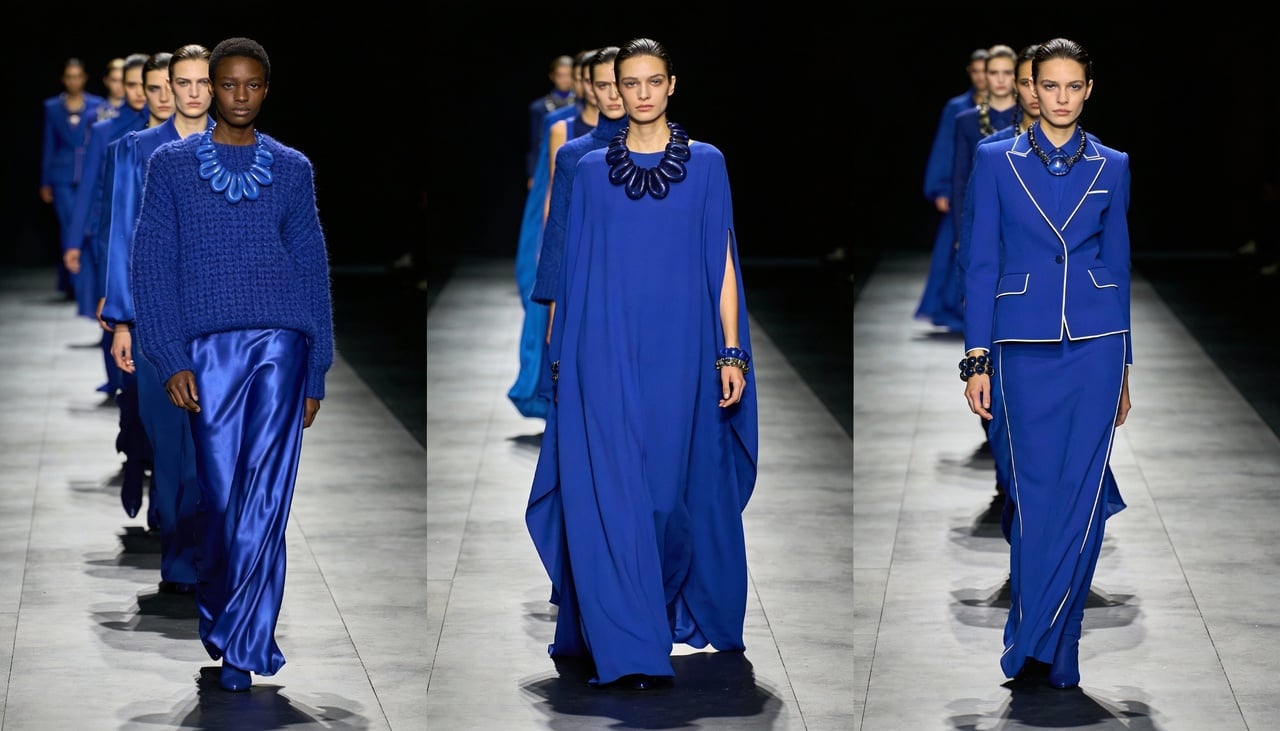 O interesse pelo azul-cobalto ganhou força nas semanas de moda a partir das coleções de primavera de 2025 e 2026