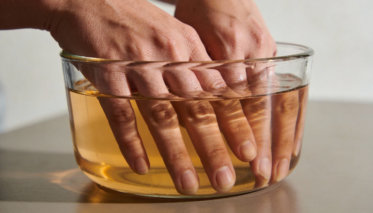 A imersão em água morna para unhas fracas consiste no ritual de mergulhar as pontas dos dedos em água aquecida por alguns minutos