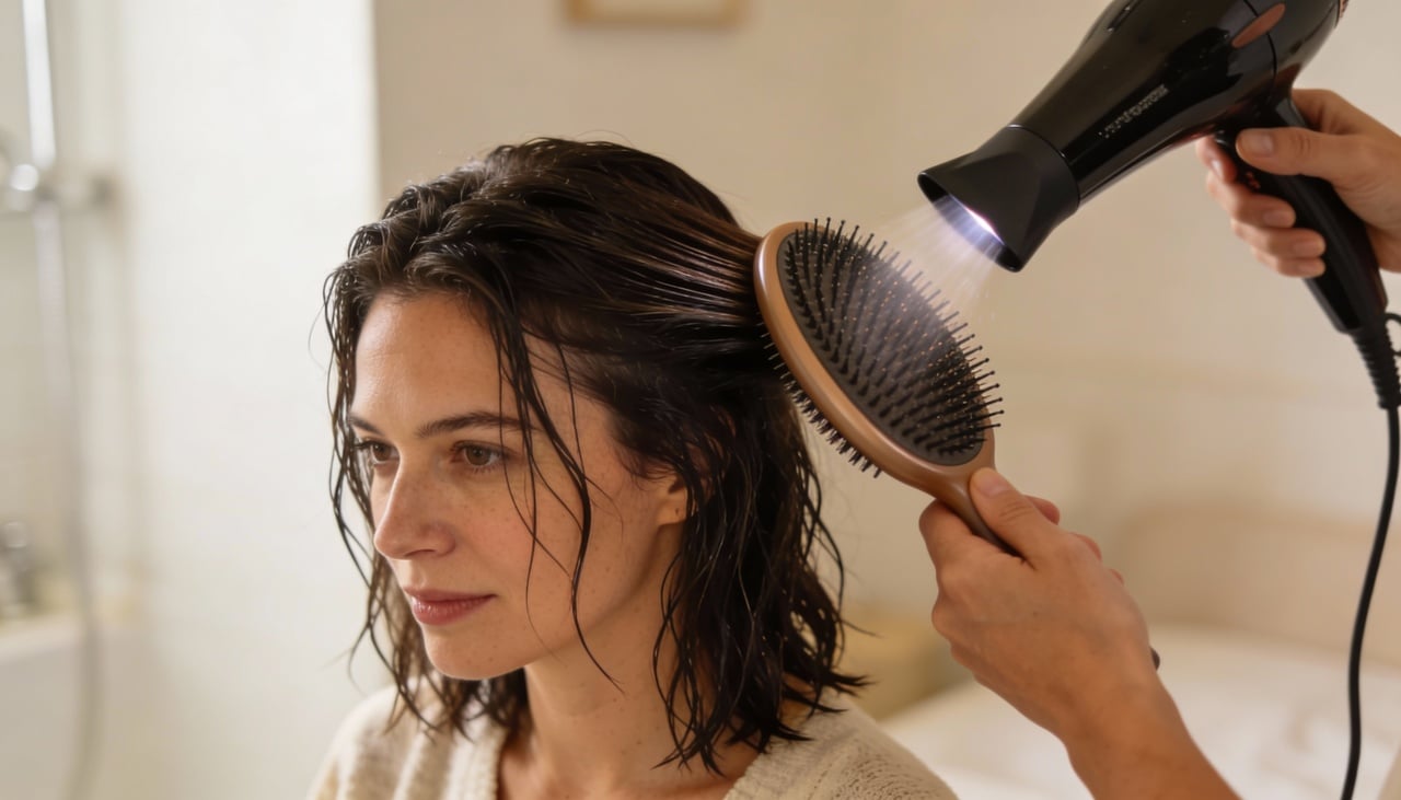 A escova secadora combina secador e escova em um único equipamento, geralmente com formato oval ou cilíndrico grande