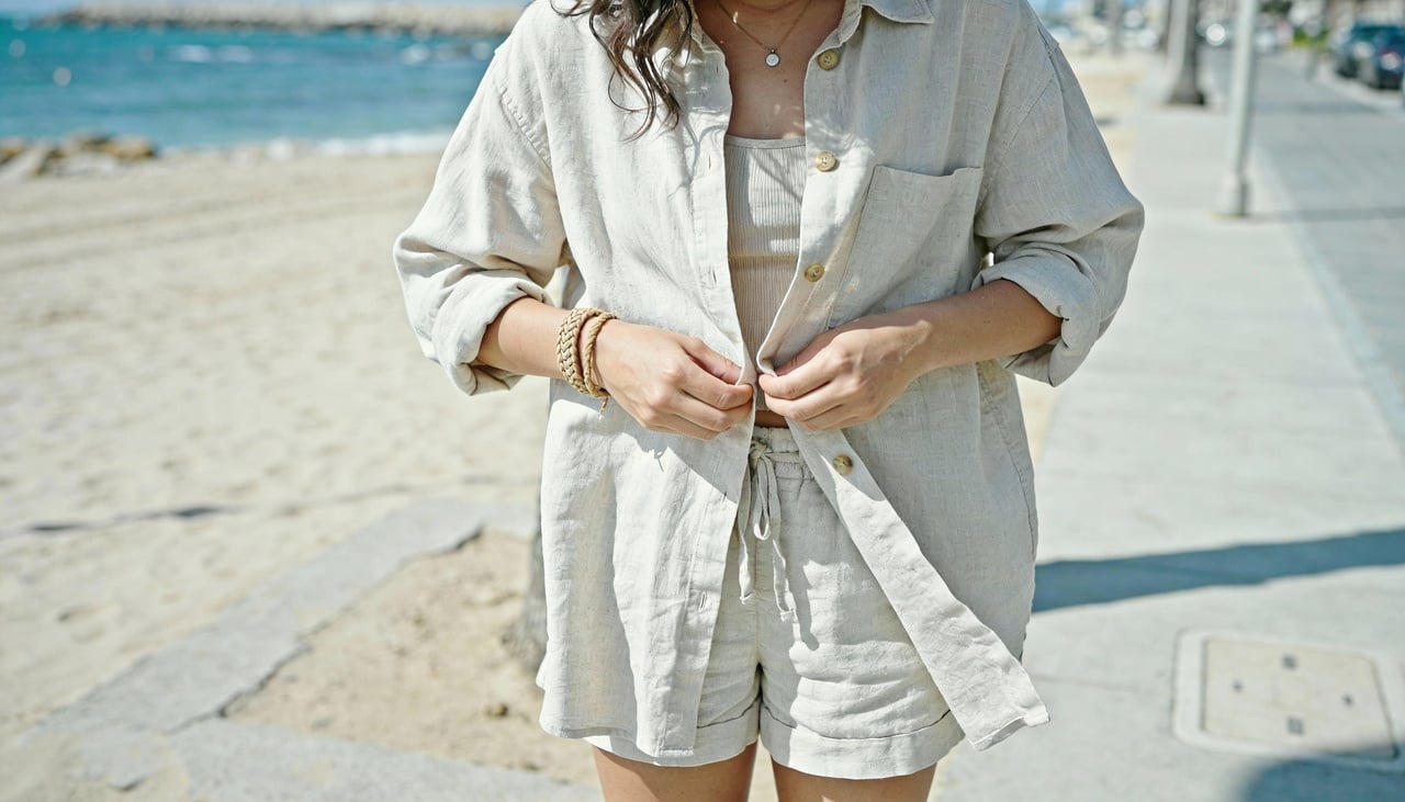 Tecidos como algodão, linho, viscose e misturas com fibras recicladas permitem que o corpo respire e combinam com a estética descomplicada da temporada