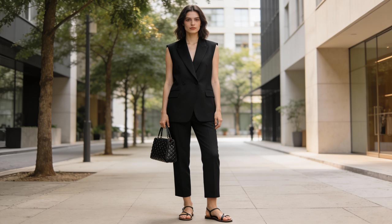 Na rotina de trabalho, o colete preto de alfaiataria costuma aparecer com peças clássicas