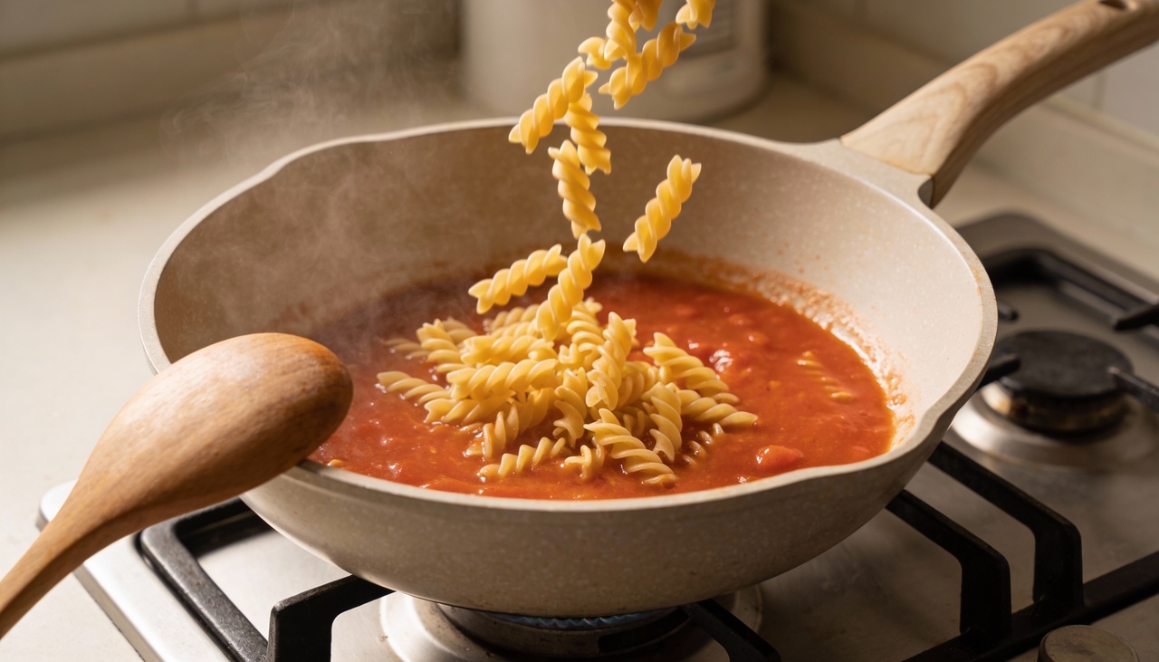 Prepare seu molho preferido em uma frigideira ou panela larga e rasa