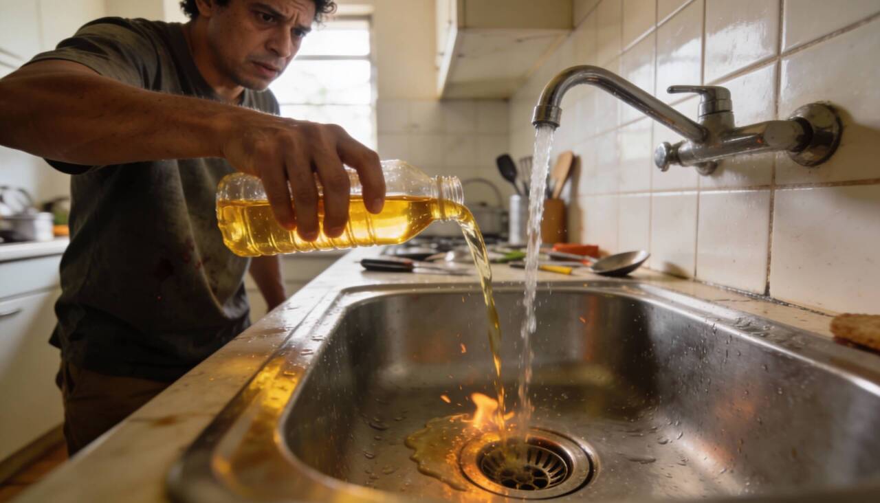 O óleo de cozinha não se mistura com água e congela rapidamente quando esfria formando uma camada grudenta que adere às paredes internas dos canos