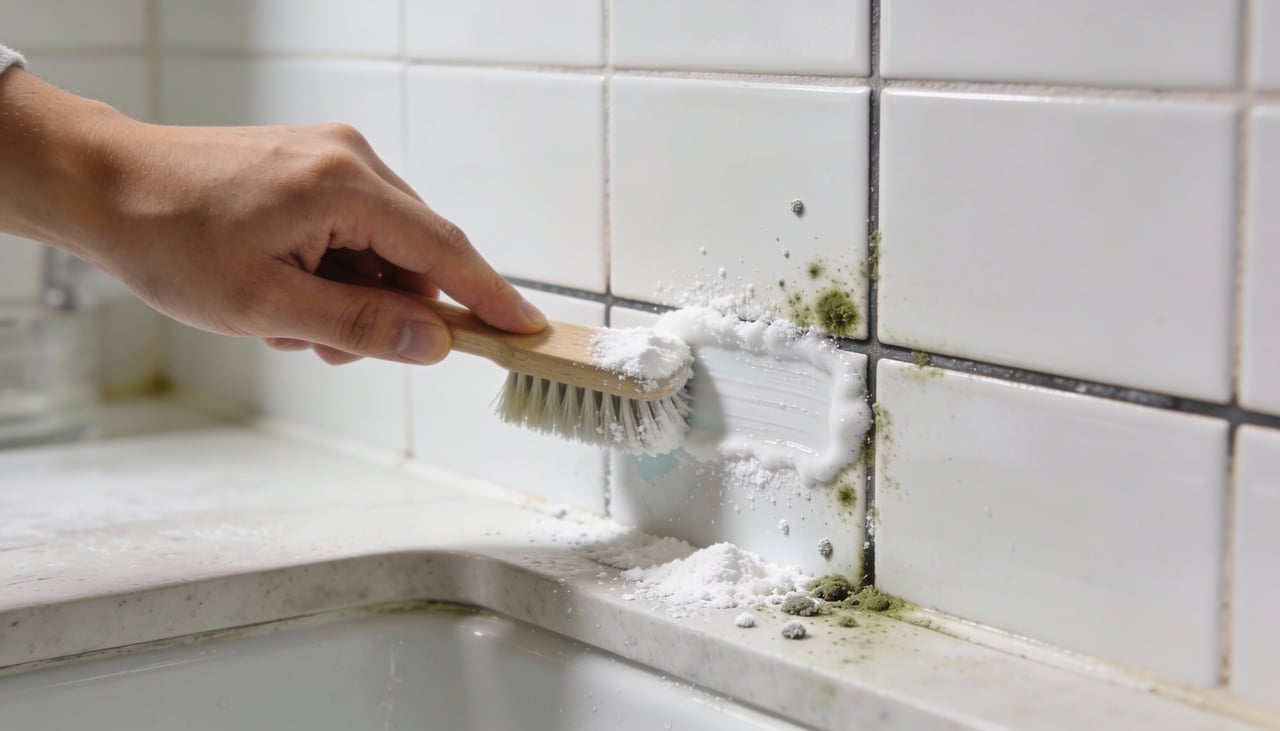 O bicarbonato de sódio atua como um abrasivo leve e um agente alcalino potente que desestabiliza a estrutura dos fungos