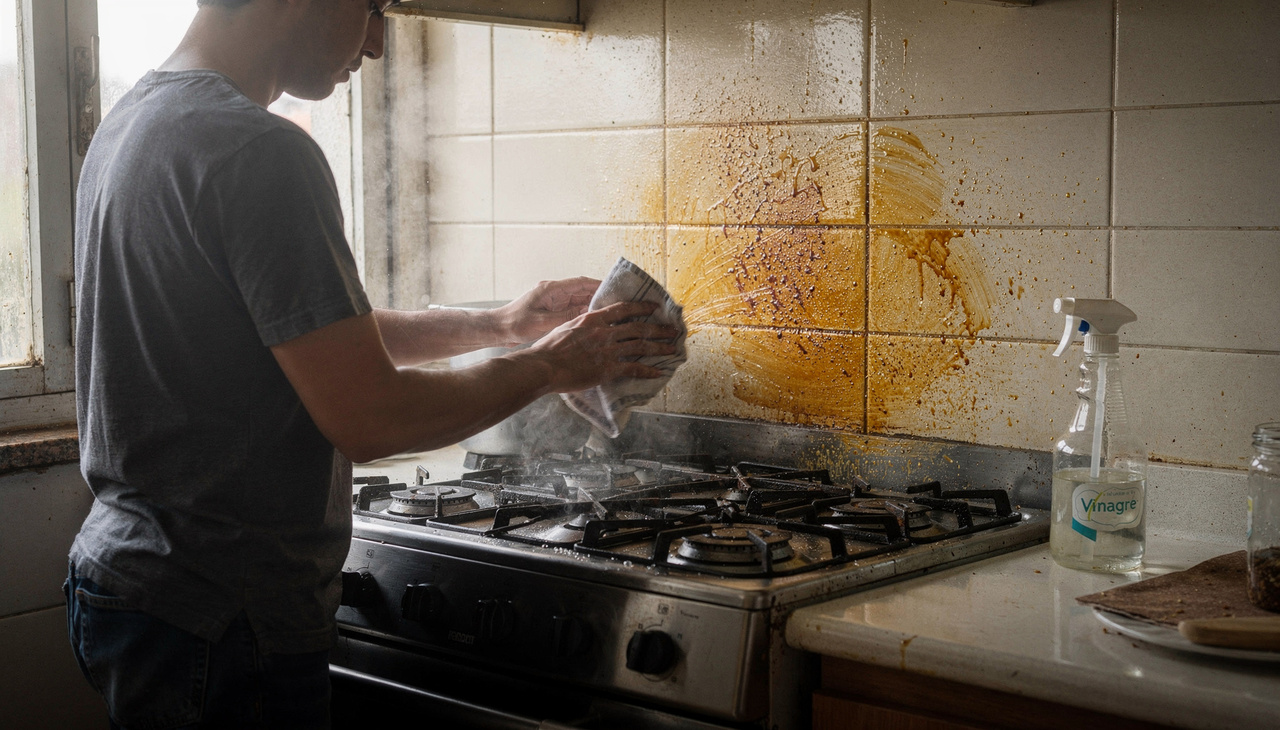 Nas casas coreanas, limpar respingos de gordura enquanto ainda estão frescos é praticamente uma regra sagrada
