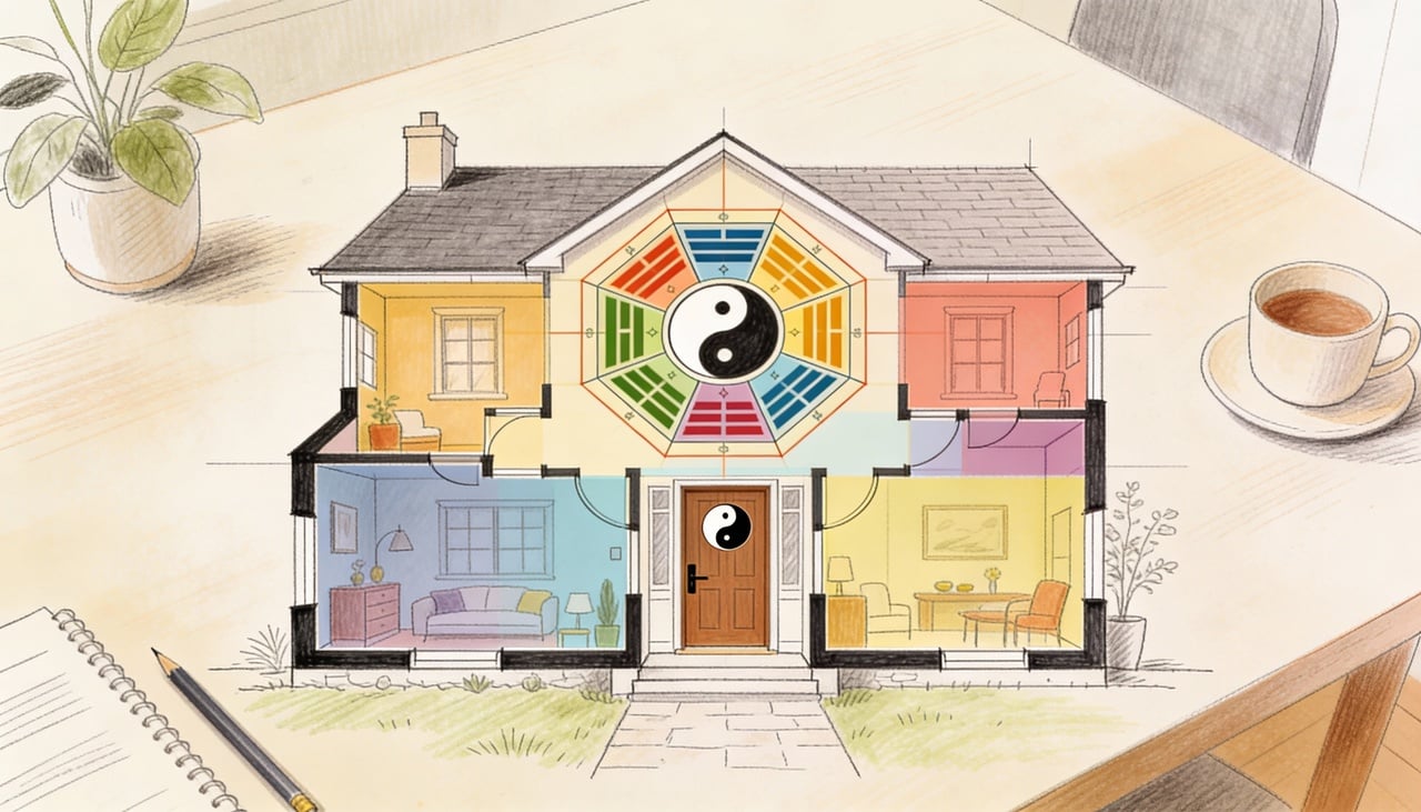 O baguá funciona como uma grade que divide o espaço em nove setores, chamados de guas