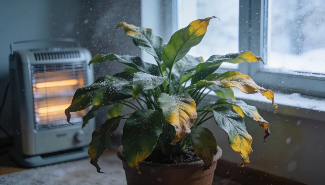 O ar seco é a principal causa de folhas amareladas especialmente nas bordas e pontas durante os meses frios