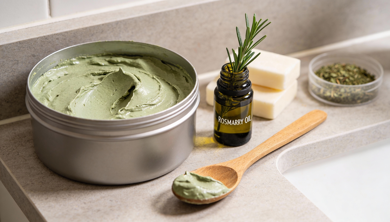 A argila verde é conhecida por absorver oleosidade e impurezas, além de auxiliar na remoção de células mortas do couro cabeludo