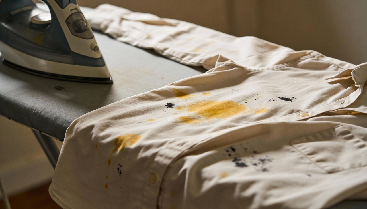 O erro comum ao usar ferro de passar que mancha roupas está ligado à combinação de calor em excesso, resíduos na base e umidade