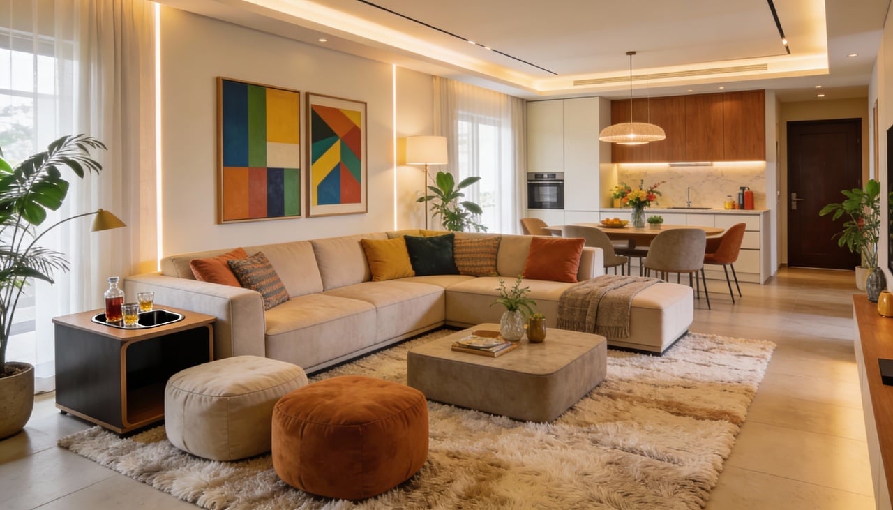 Encostar o móvel nas paredes principais libera o centro do cômodo, proporcionando uma sensação de amplitude e leveza visual imediata para quem entra