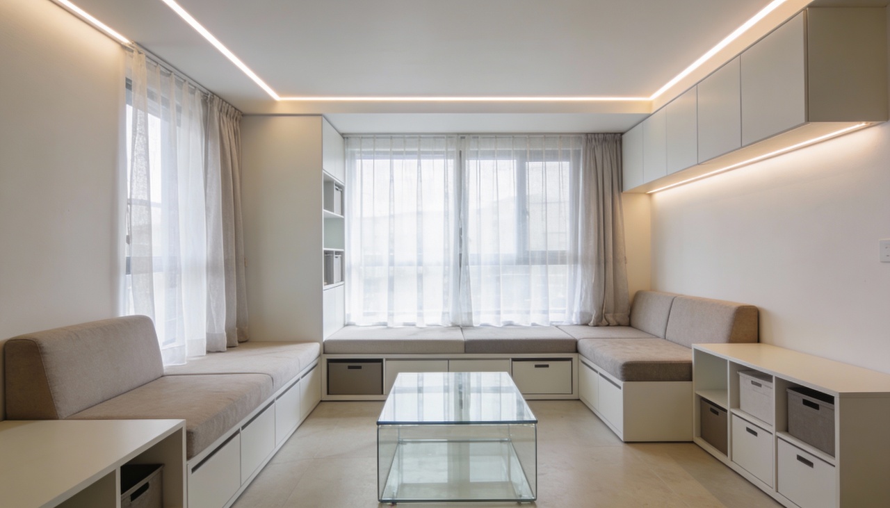 o posicionamento de um espelho grande em frente a uma janela maximiza a entrada de claridade natural no recinto