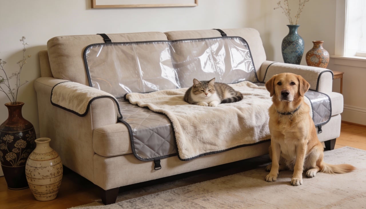 O sofá de tecido costuma transmitir maior aconchego, sendo bem aceito por pets que gostam de se aninhar