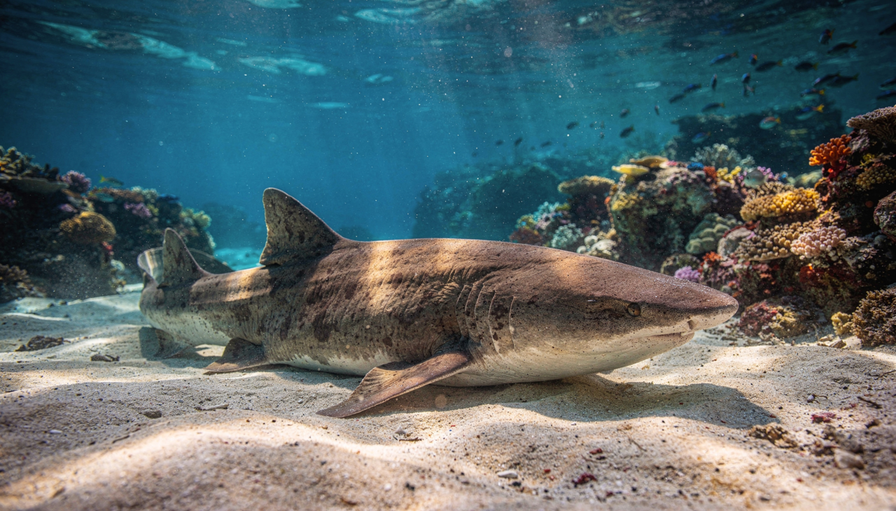 Muitos observadores notam que esse animal prefere descansar em recifes de coral ou fundos arenosos durante a luz do dia